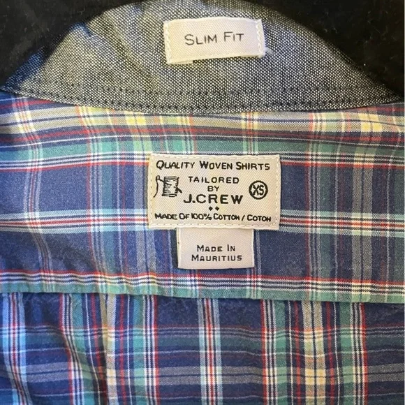 J. Crew Men's "Tailored by J. Crew" Green and Blue Plaid Button Down Shirt - Picture 3 of 3